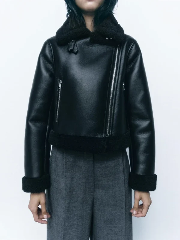 Donna Inverno Nuova Moda Giacca Casual Cappotto Addensato Caldo Sciolto Pelliccia Cappotto Flip Lapel Manica Lunga Zip Retro Giacca Corta 4