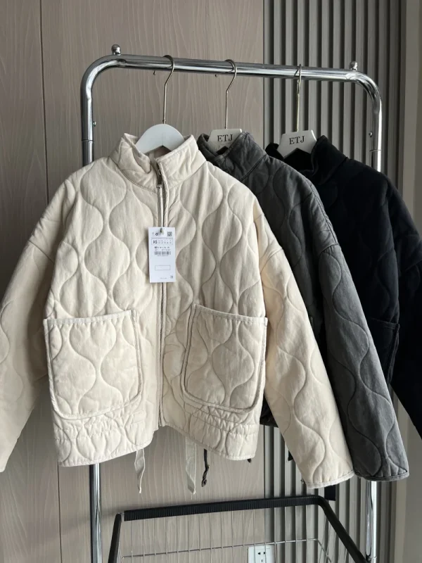 ZW Giacca in cotone da donna 2025 Nuovo arrivo Vintage Lenzing Rayon Collo alto Tasca grande Cappotto trapuntato decorativo per le donne 2