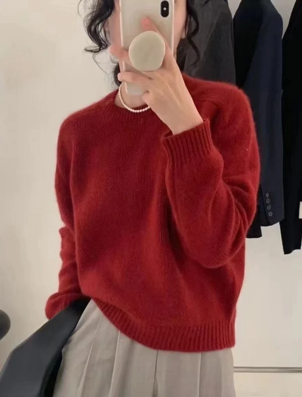 Maglione di cachemire di alta qualità ~ autunno maglione girocollo da donna pullover allentato maglione con fondo in maglia di lana lazy wind top 2