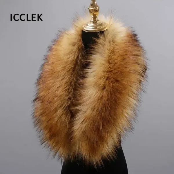 Colletto in pelliccia sintetica da donna scialle caldo invernale sciarpa imitazione collo di pelliccia di procione giacche cappotto cappello striscia collo di pelliccia finta di grandi dimensioni 5