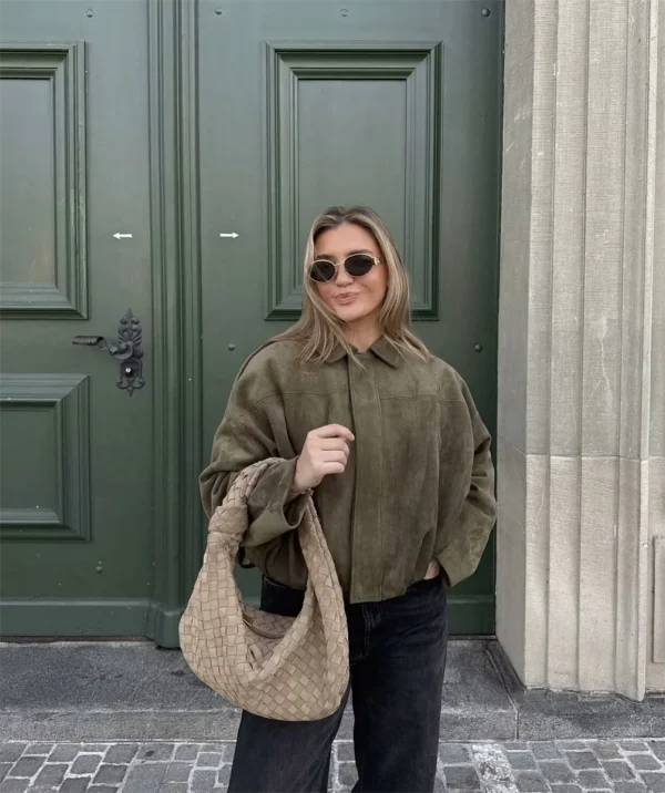 Cappotti bomber eleganti militari da donna Cappotti alla moda Colletto rovesciato Manica lunga Cappotti larghi Capispalla femminile vintage Top chic 5