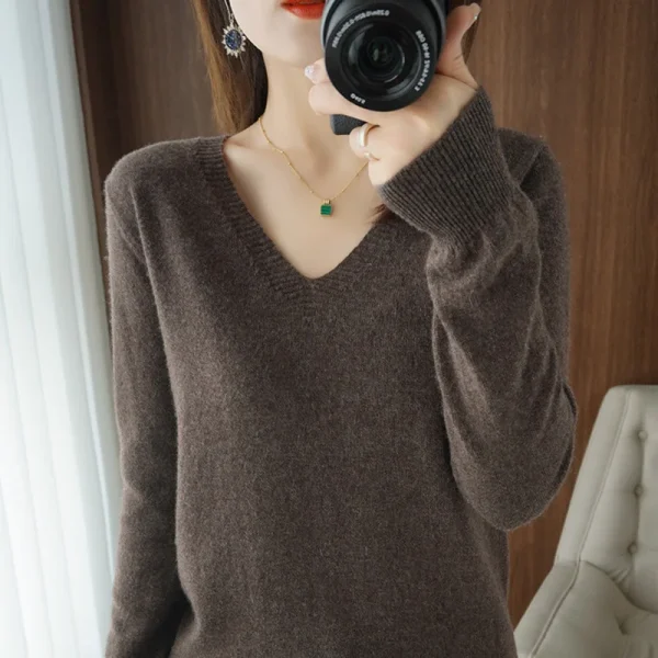 Nuovo maglione da donna con scollo a V in cashmere con scollo in pizzo, design scavato, maglione da donna a maniche lunghe lavorato a maglia casual autunno e inverno 6