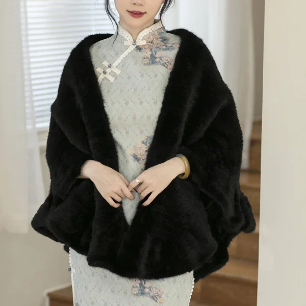 Besfilin Double-Sided Reale Pelliccia di Visone Mantello da Donna Mezza Rotonda Scialle da Viaggio Poncho Sciarpa Tessuta Moda Caldo Autunno Inverno 4