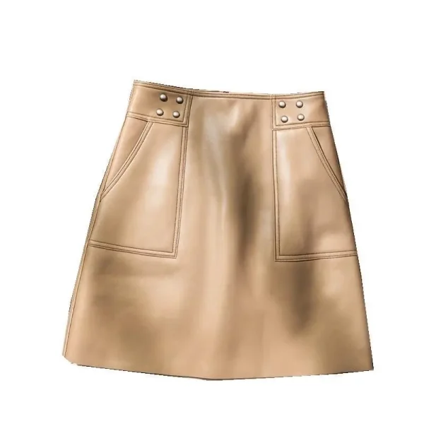 Moda coreana autunno inverno donna tasca con cerniera solida temperamento ufficio signora chic gonna a vita alta corta sottile a trapezio in pelle PU 4