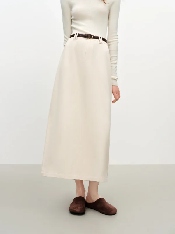 Gonna dritta in cotone extra lungo FSLE per le donne pendolari 2025 Nuovo stile autunno e inverno con cintura 4