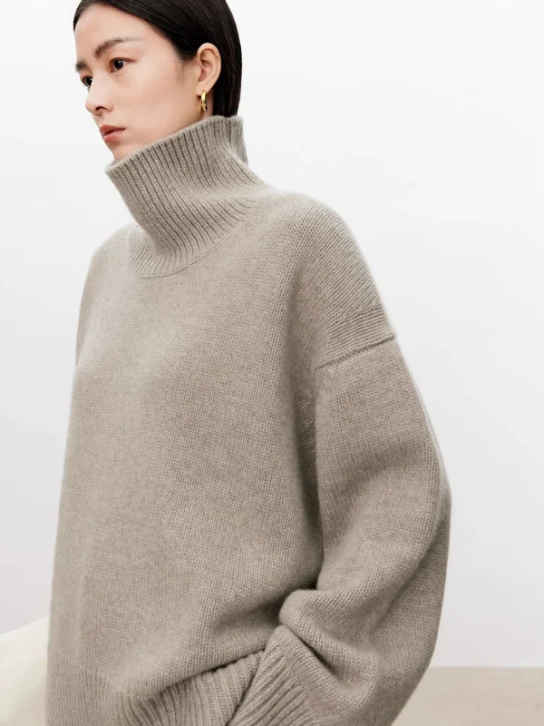 Dolcevita ispessito maglione in puro cashmere al 100% maglione da donna con silhouette in maglia pigra e allentata Prodotti europei 1