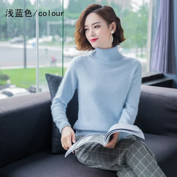 Autunno Inverno 100% visone maglione di cashmere donna maglieria pullover spesso caldo tinta unita plus size base risvolto alto abbigliamento top 4
