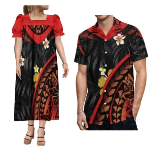Abito estivo con maniche a sbuffo da donna Mumu abito tradizionale micronesiano e camicia da uomo 9xl coppia Set 1