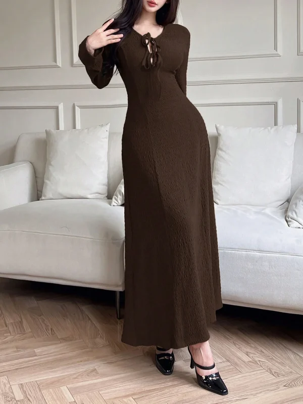 Nuovo abito semplice basic semplice a maniche lunghe da donna elegante autunno e inverno 3