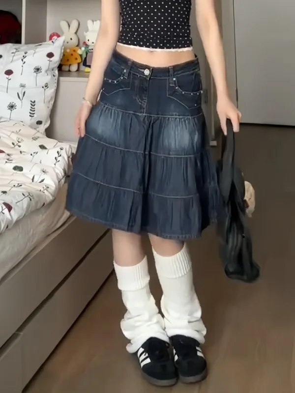 Donne di estate Giapponese Y2k 2000s Estetica A-line Midi Gonna di jeans Moda coreana Gonna di jeans Goblin Core Harajuku E-girl Grunge 3