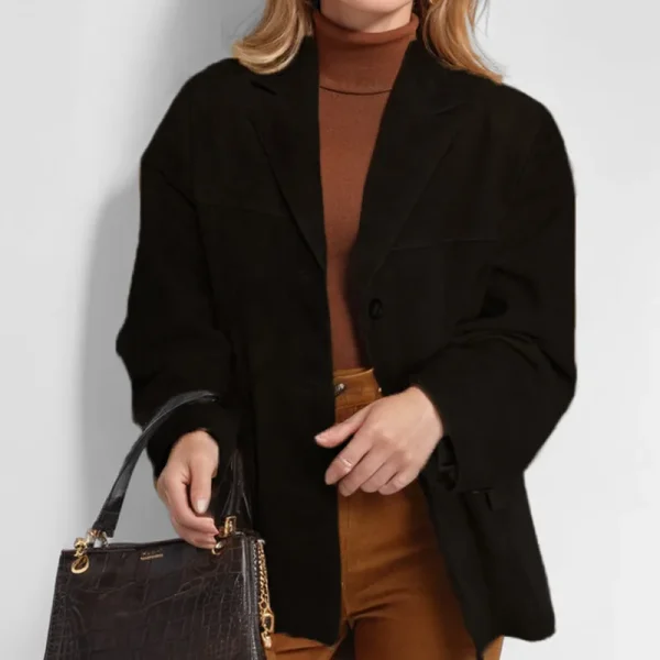 2024 autunno inverno Woomen giacca in pelle scamosciata con risvolto donna Casual monopetto tasca manica lunga cappotto corto Street soprabito 3