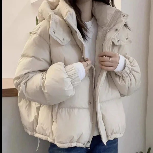 Piumino da donna Parka corto 2025 Autunno Inverno Nuova giacca coreana in cotone caldo Plus Size Capispalla Moda femminile Cappotto con cappuccio 3