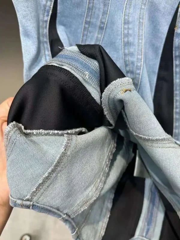 DEAT New Fashion women's Patchwork Elastic Denim Sling Dress 2024 autunno Trendy senza maniche Wrap Hip Dresses donna 11 xx8995 6