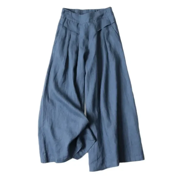 Vendita calda donna lino gamba larga pantaloni corti gonna ampia fascia elastica sottile vita dimagrante pantaloni estivi al polpaccio oversize 1