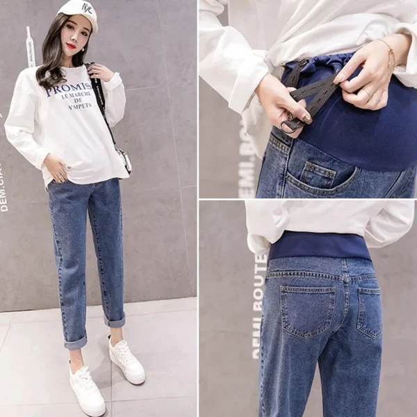 Pantaloni addominali per gravidanza Jeans per fidanzato Pantaloni premaman per donne incinte Vestiti Pantaloni a vita alta Jeans denim larghi 5