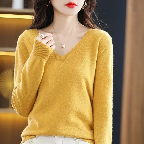 Autunno Inverno Donna Maglione 2025 Maglieria moda coreana Caldo manica lunga con scollo a V Pullover in maglia Slim Fit Camicia che tocca il fondo Maglione 4