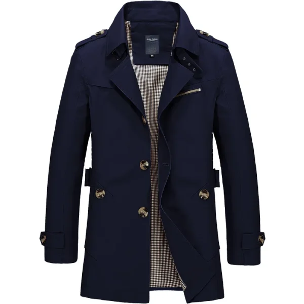 Giacca a vento da lavoro da uomo Autunno Inverno Giacche lunghe larghe Trench con colletto rovesciato in cotone casual di colore puro 6