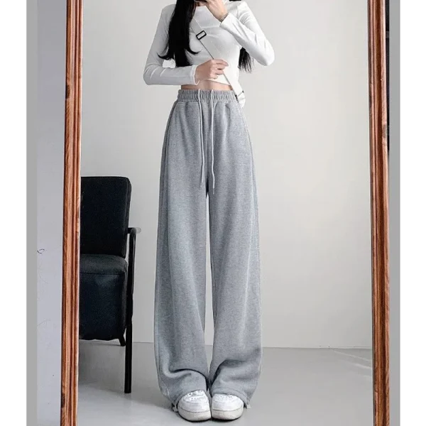 Vendita calda ragazze comodi pantaloni a gamba larga pantaloni larghi a vita alta con coulisse femminile pantaloni casual alla moda streetwear da donna 3