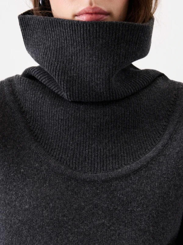 Design del marchio di lusso 2025 Inverno Nuovo in maglione lavorato a maglia grigio scuro per le donne Maglieria allentata Pullover Abiti a collo alto da donna 5