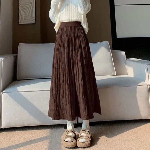 Mezza gonna piegata originale autunno/inverno 2025 edizione coreana a vita alta gonna grande altalena gonna lunga calda in lana lavorata a maglia spessa 3