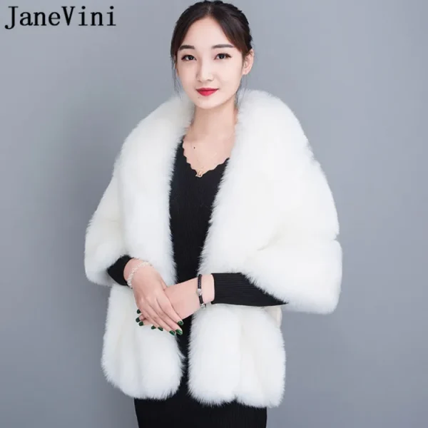 JaneVini Winter Plus Size donna pelliccia mantella grigio mantello nero mantella finta pelliccia di volpe involucri nuziali stole Party Boleros coprispalle 3