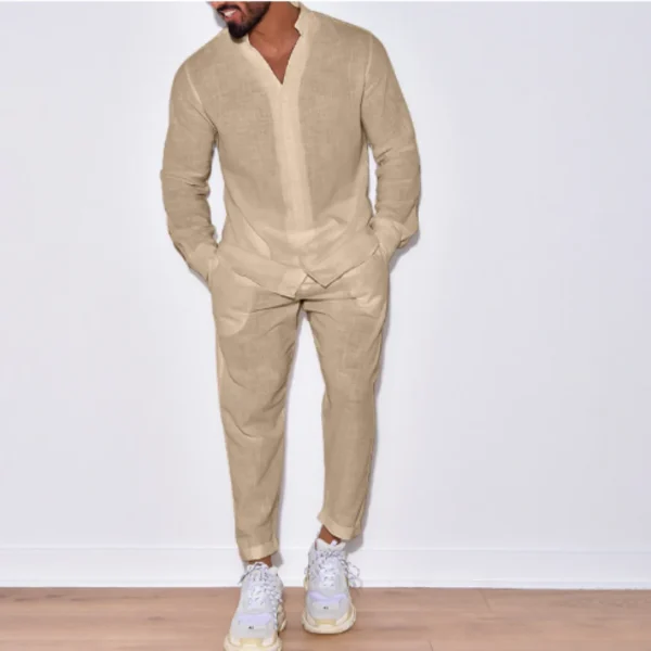 Tuta da uomo a maniche lunghe con risvolto in cardigan di cotone tinta unita di nuova moda autunno da uomo 1