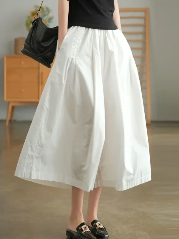 Pantaloni da donna kaki 100% puro cotone Casual allentato elastico in vita pantaloni a gamba larga donna 2025 estate nuovi pantaloni gonna nera retrò 3