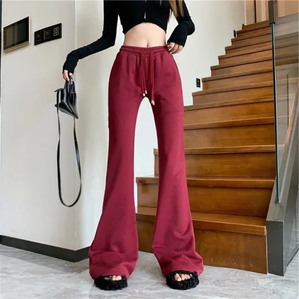 Vino rosso coulisse sport casual micro pantaloni svasati donna vita alta dimagrante nuova vendita calda della stagione primavera autunno trendy L 2