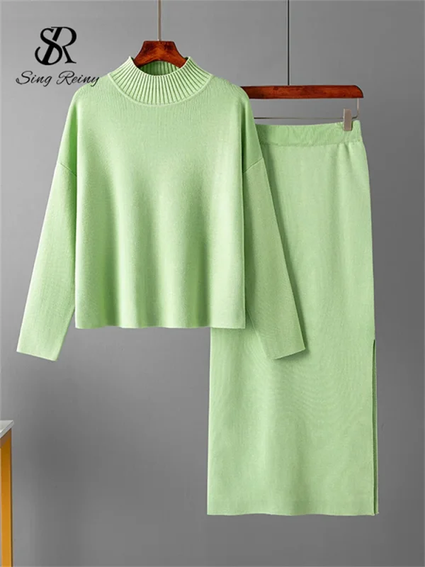 SINGREINY Moda Autunno Maglione Due Pezzi Abiti da Donna Allentato Caldo Pullover + Gonna Lunga Divisa 2024 Inverno Casual Set Lavorato a Maglia 3