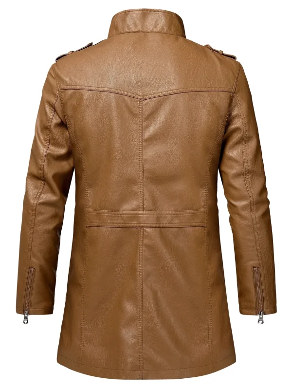 Cappotto lungo da uomo uomo autunno moda giacca lunga in pelle con tasca calda uomo inverno casual giacca in pelle vintage stile Inghilterra Parka 3