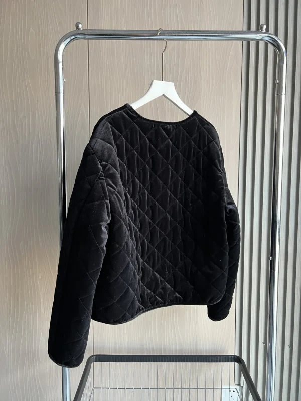 ETJ 2025 Inverno Nuovo Elegante abbigliamento da donna in velluto nero girocollo trapuntato giacca in cotone a maniche lunghe 9828986 6