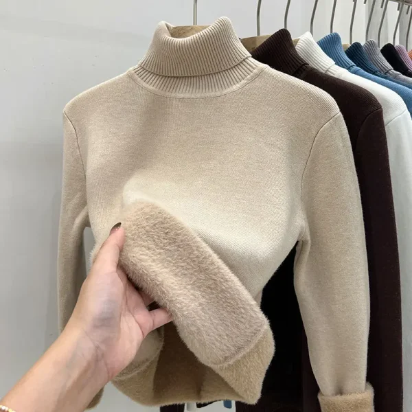 2024 Dolcevita Maglione invernale Donna Elegante Addensare Foderato in velluto Caldo Sueter Pullover lavorato a maglia Slim Top Jersey Maglieria Maglione 4