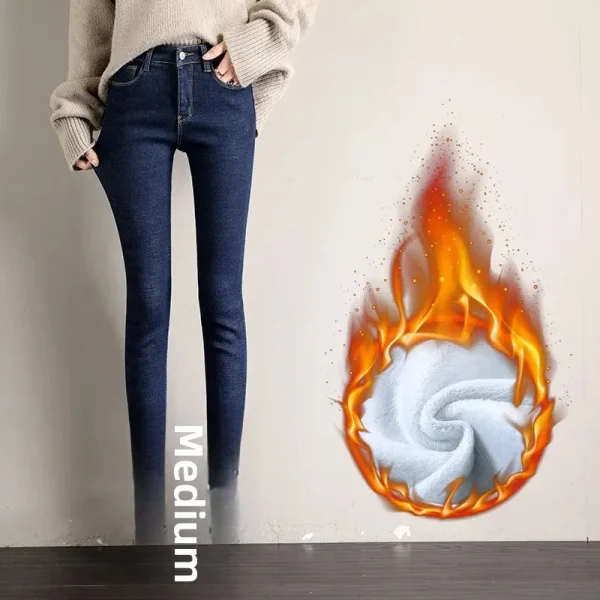 Jeans a vita alta foderati in pile da donna taglia estesa dimagranti caldi pantaloni a matita nord-est taglie forti dimagranti taglie forti 2
