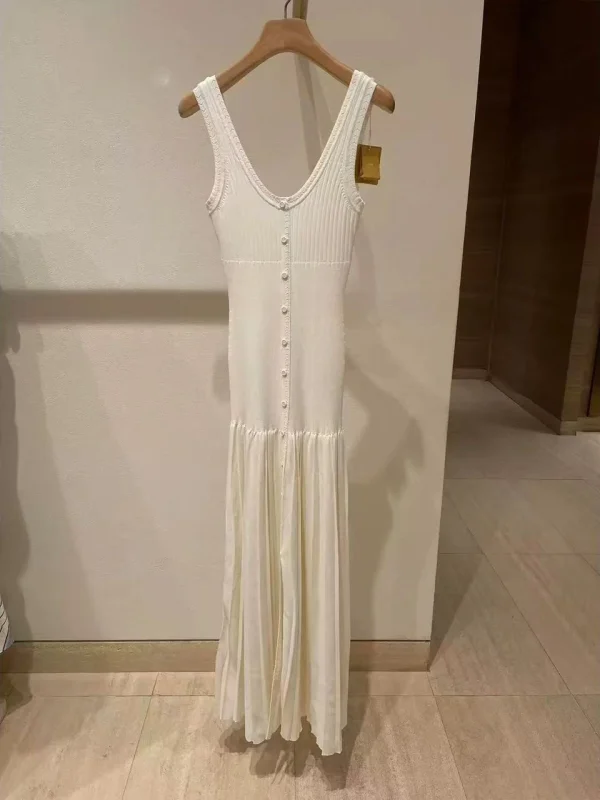 Inizio autunno nuovo bianco sexy profondo scollo a V vestito dal carro armato delle donne temperamento elegante monopetto splicing pieghettato abito lungo da donna 4