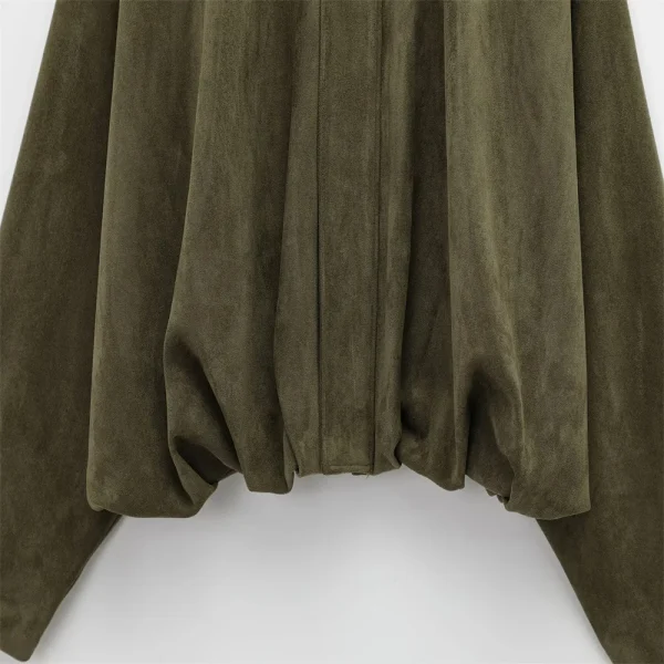 2025 Giacca da donna con colletto in finta pelle scamosciata con spalline, vestibilità ampia, elegante verde oliva in vendita 6