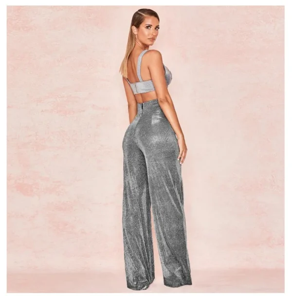 Pantaloni Sexy Glitter a vita alta autunno inverno Outfit donna argento scintillante Flare pantaloni con paillettes Party Night Clubwear 2024 6