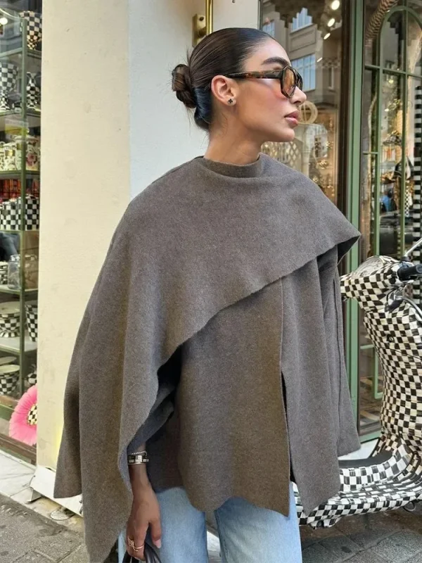 Giacca da donna autunno inverno Cappotto da pendolare casual da donna Cappotto oversize allentato lavorato a maglia Giacca sciarpa chic divisa elegante asimmetrica 5