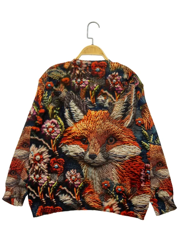 Maglione con stampa animalier volpe maglione casual girocollo a maniche lunghe adatto per abbigliamento donna primaverile e autunnale 2