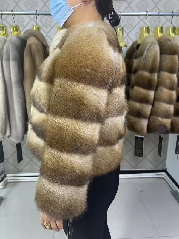 Nuove donne vero cappotto di pelliccia di ratto naturale di muschio di alta qualità genuino inverno giacca femminile di lusso tuta sportiva maniche lunghe 4