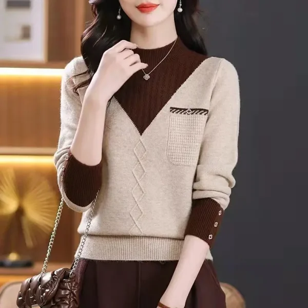 Abbigliamento da donna Maglioni casual con collo a lupetto Moda autunno/inverno Pullover in maglia a maniche lunghe Lady Temperamento All-match Top larghi 5