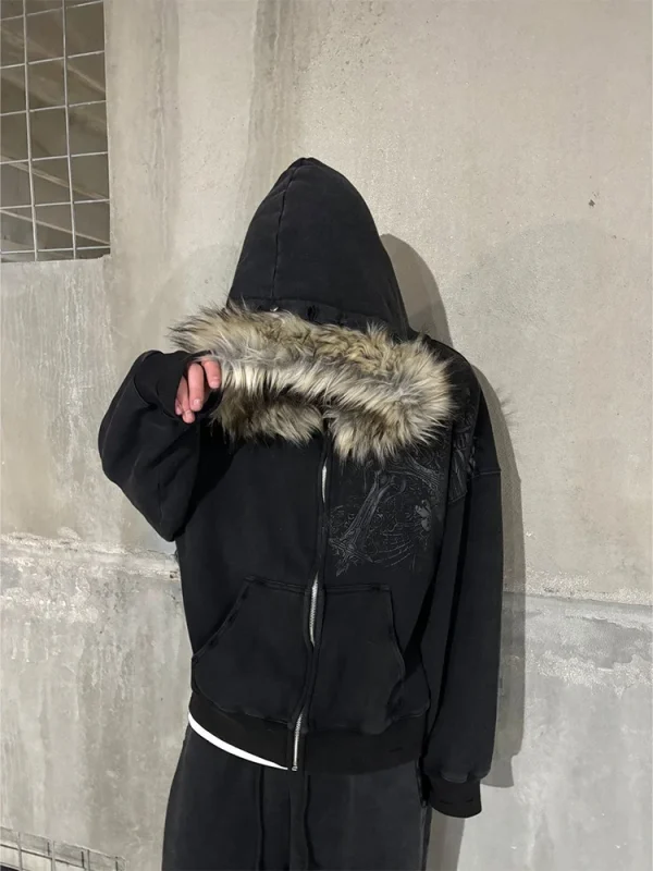 Autunno/Inverno Y2k Donne Estetica Harajuku Collo in Pelliccia Sintetica Felpe con Cappuccio Vestiti Grafica Hip Hop Punk Gotico Zip Up Felpe 2025 nuovo 3