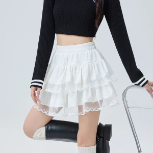 Gonna da balletto Y2K da donna in velluto con design a torta a vita alta soffice corto in pizzo vestibilità slim autunno inverno abbigliamento da festa 1