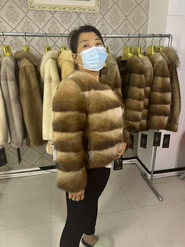 Nuove donne vero cappotto di pelliccia di ratto naturale di muschio di alta qualità genuino inverno giacca femminile di lusso tuta sportiva maniche lunghe 3