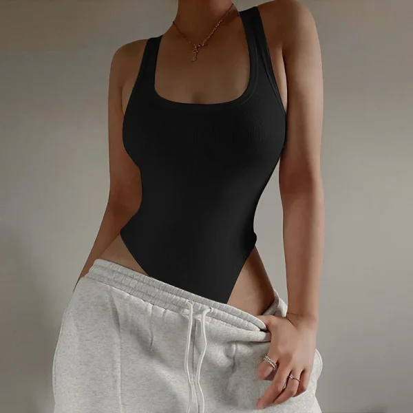Wzijing Body in maglia senza maniche Hot Summer Sexy aderente con spalle scoperte Top con scollo all'americana Corpetto da strada casual per le donne ClubWear 5