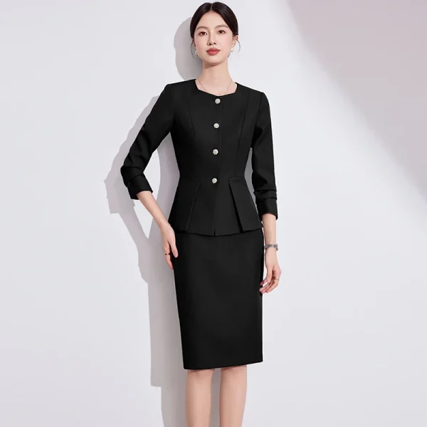 NAVIU Set da 2 pezzi Blazer e gonna corta Nuovo abito da donna elegante autunno monopetto slim da ufficio formale da lavoro 5
