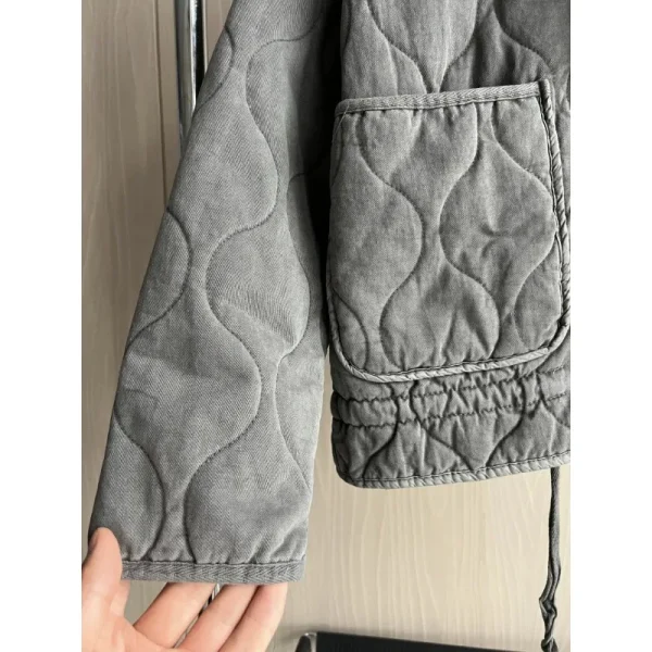 ZW Giacca in cotone da donna 2025 Nuovo arrivo Vintage Lenzing Rayon Collo alto Tasca grande Cappotto trapuntato decorativo per le donne 4