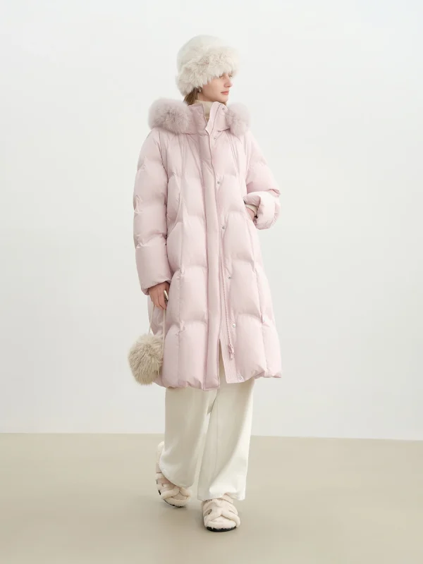 ZIQIAO Petite Piumini da donna Inverno 2025 Nuovo piumino con collo in pelliccia di volpe stile coreano addensato Dolce che riduce l'età 3