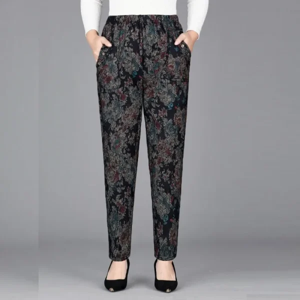 Tasche con bottoni stampa a vita alta da donna autunno e inverno pieghe elastiche moda Casual eleganti pantaloni a gamba dritta per pendolari 1