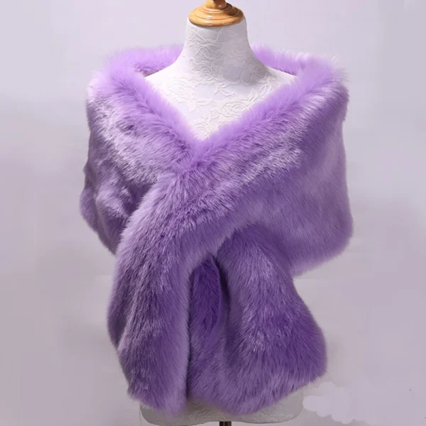 Lussuoso inverno da donna in pelliccia sintetica con collo a scialle, stola, coprispalle, caldo mantello da sposa, mantello da sera, festa di nozze, coprispalle in peluche 2