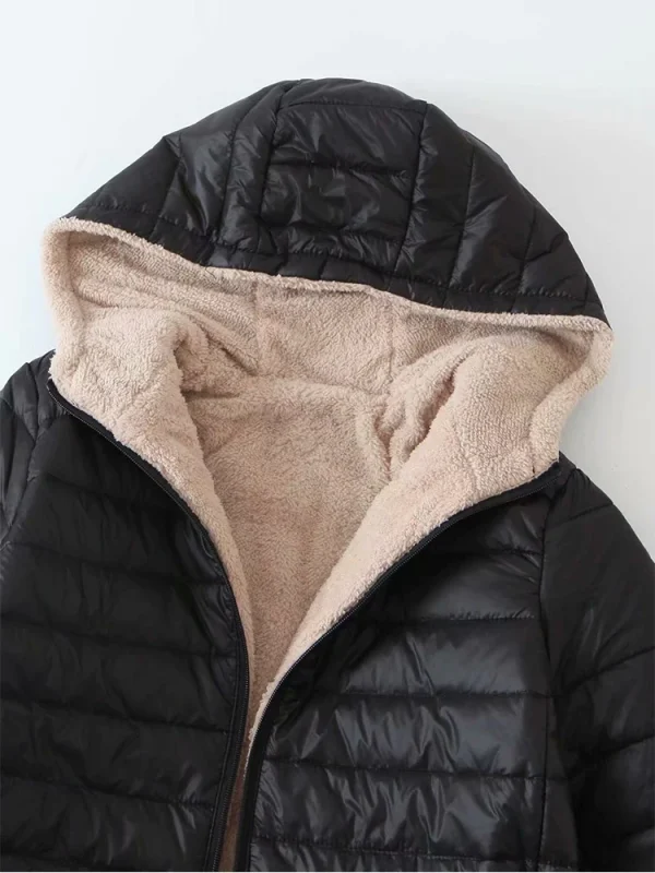 Nuova edizione coreana di media lunghezza con cappuccio giacche da donna autunno inverno cappotti di cotone da ufficio di media lunghezza caldo parka in pile di agnello 6